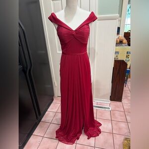 Azazie Off-Shoulder Burgundy Maxi Dress